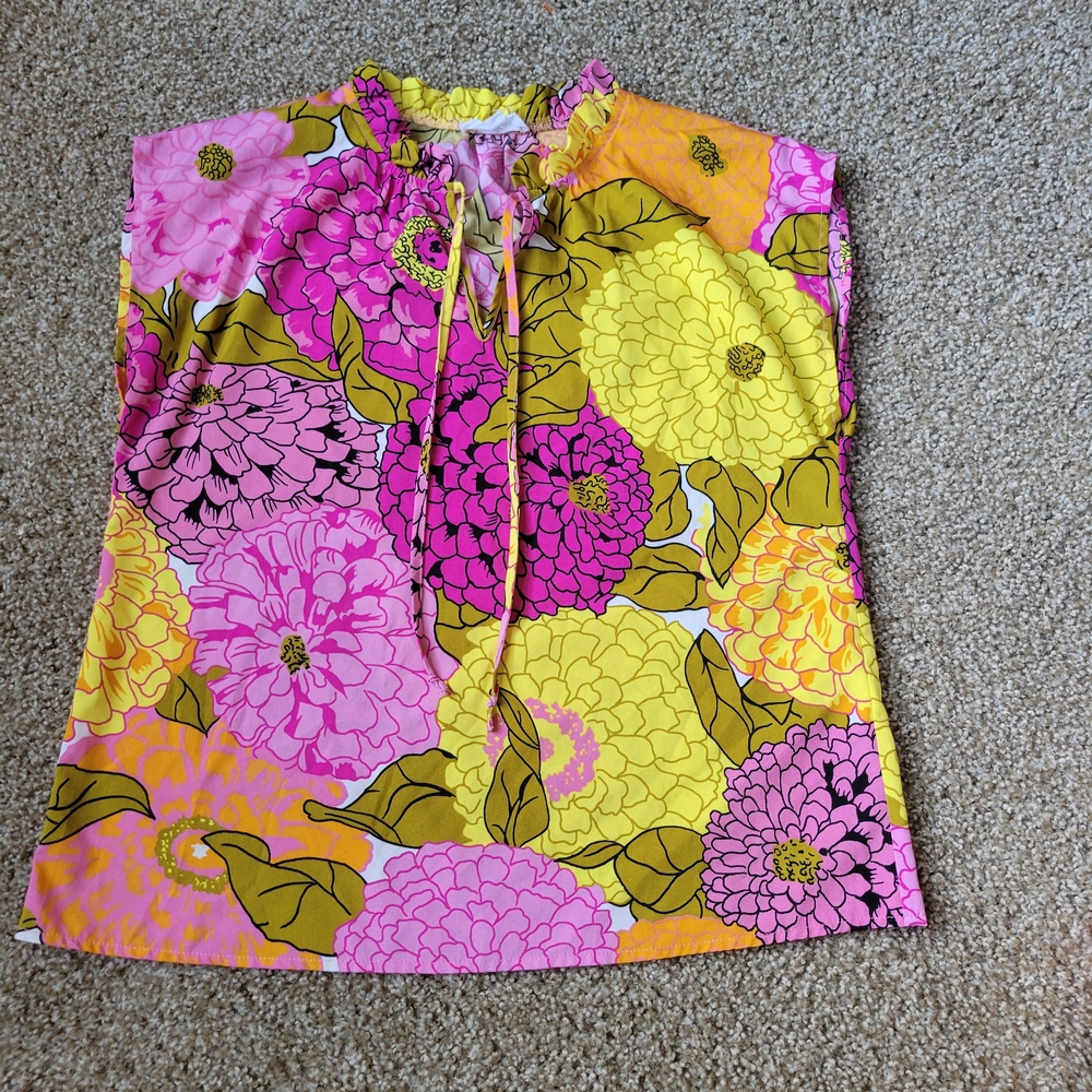 Anthropologie THML Poppy Flutter Tank Top S Pink Yellow Brown